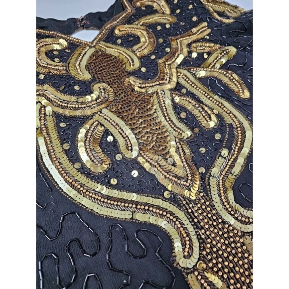 Mob WIFE Vintage 1980s Beaded Silk Cocktail/Evening Dress Sz XL - Picture 2 of 10